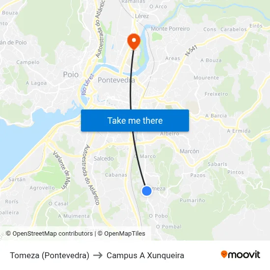 Tomeza (Pontevedra) to Campus A Xunqueira map