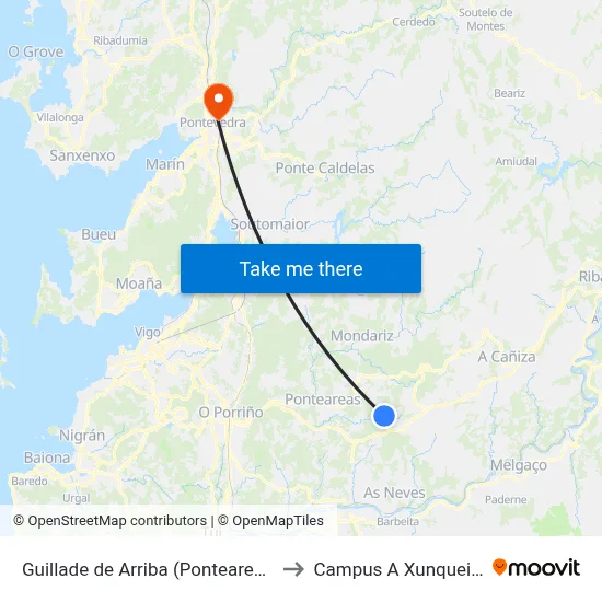 Guillade de Arriba (Ponteareas) to Campus A Xunqueira map