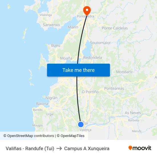 Valiñas - Randufe (Tui) to Campus A Xunqueira map
