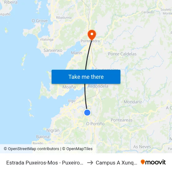 Estrada Puxeiros-Mos - Puxeiros (Mos) to Campus A Xunqueira map