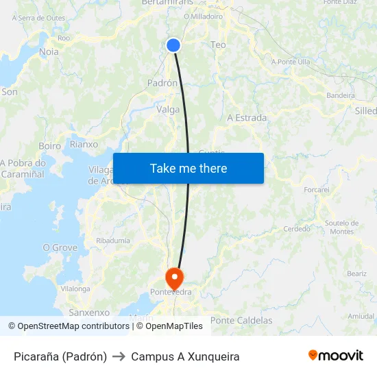 Picaraña (Padrón) to Campus A Xunqueira map