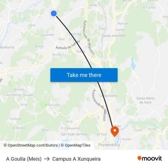 A Goulla (Meis) to Campus A Xunqueira map