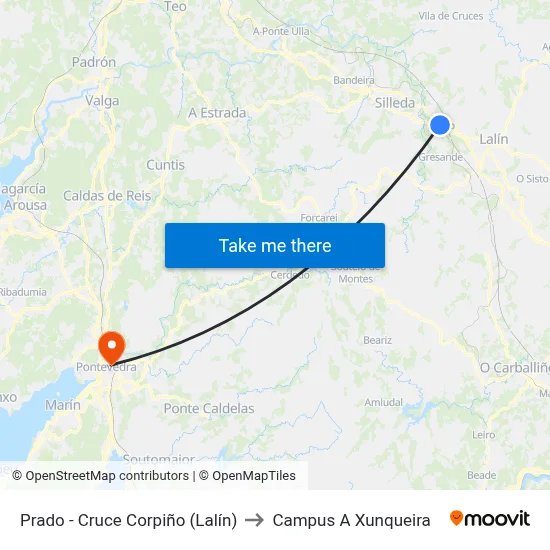 Prado - Cruce Corpiño (Lalín) to Campus A Xunqueira map