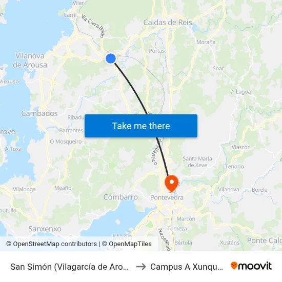 San Simón (Vilagarcía de Arousa) to Campus A Xunqueira map