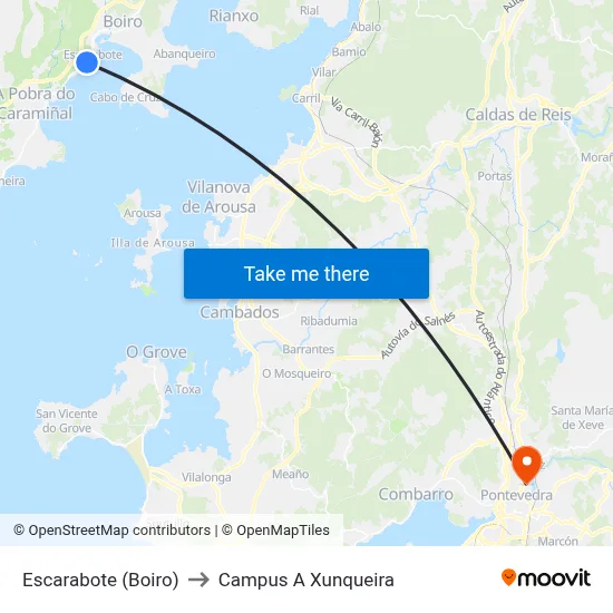 Escarabote (Boiro) to Campus A Xunqueira map