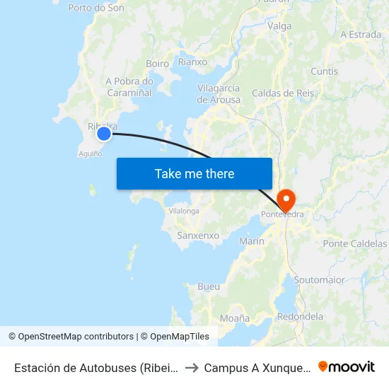 Estación de Autobuses (Ribeira) to Campus A Xunqueira map