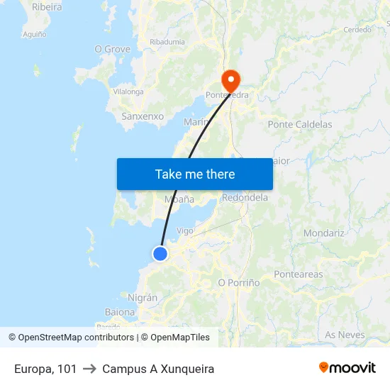 Europa, 101 to Campus A Xunqueira map