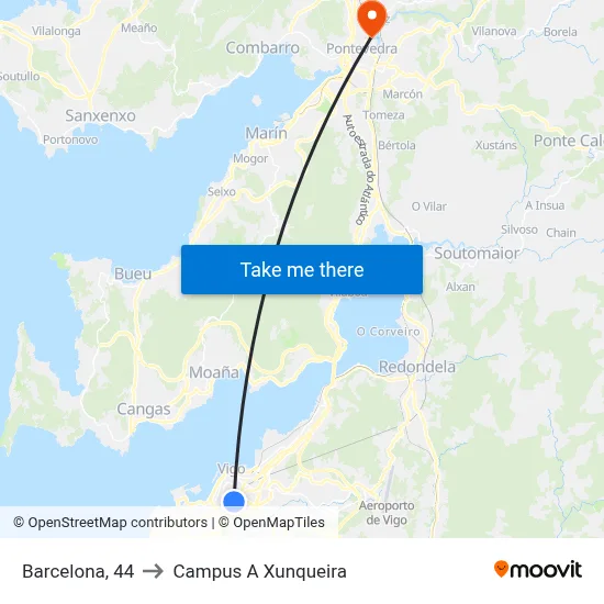 Barcelona, 44 to Campus A Xunqueira map