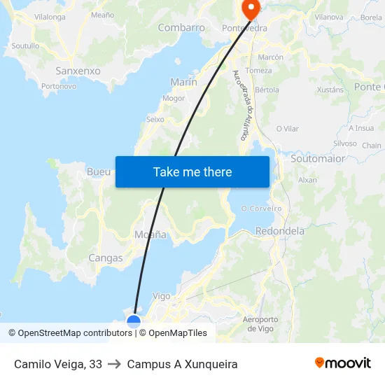 Camilo Veiga, 33 to Campus A Xunqueira map