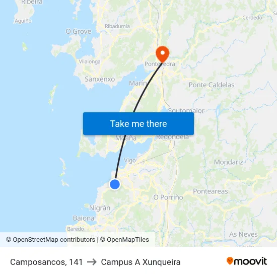 Camposancos, 141 to Campus A Xunqueira map