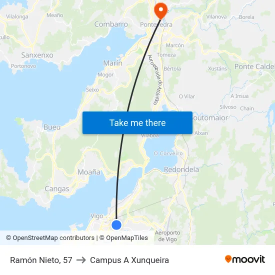 Ramón Nieto, 57 to Campus A Xunqueira map