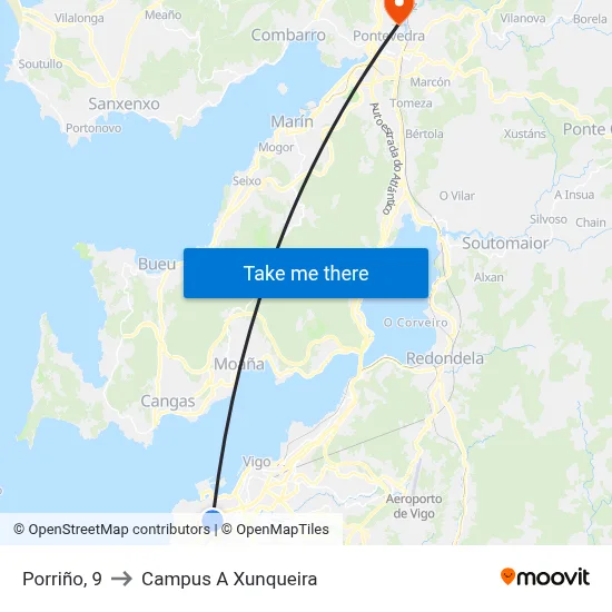 Porriño, 9 to Campus A Xunqueira map