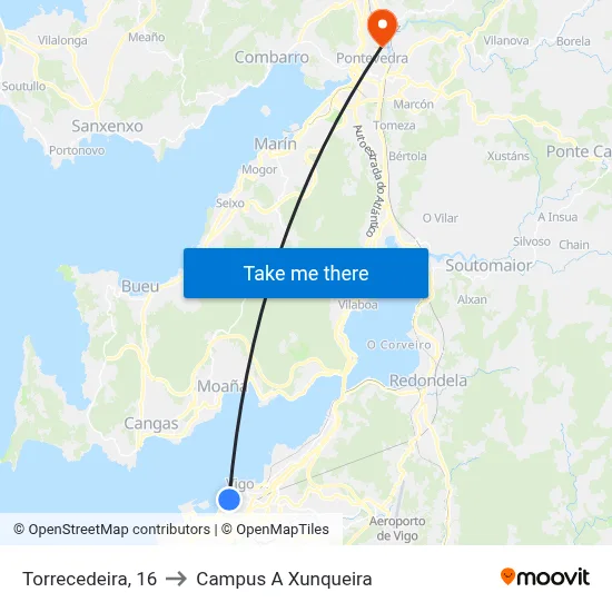 Torrecedeira, 16 to Campus A Xunqueira map
