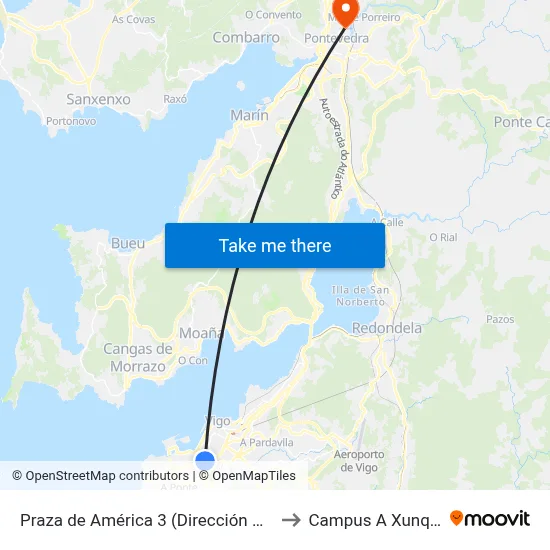 Praza de América 3 (Dirección Hospital) to Campus A Xunqueira map