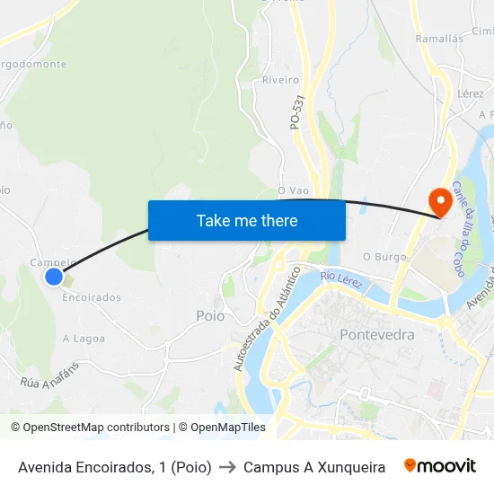 Avenida Encoirados, 1 (Poio) to Campus A Xunqueira map