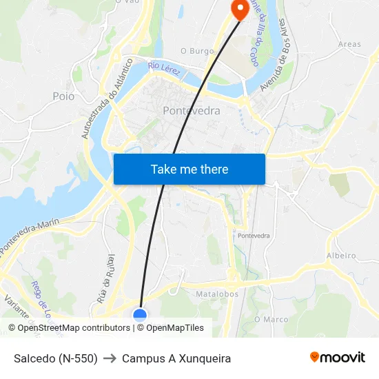 Salcedo (N-550) to Campus A Xunqueira map