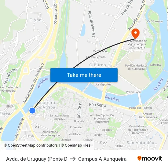 Avda. de Uruguay (Ponte D to Campus A Xunqueira map