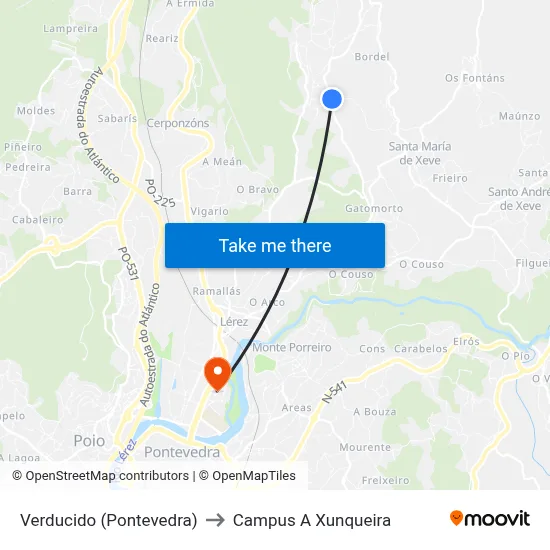 Verducido (Pontevedra) to Campus A Xunqueira map
