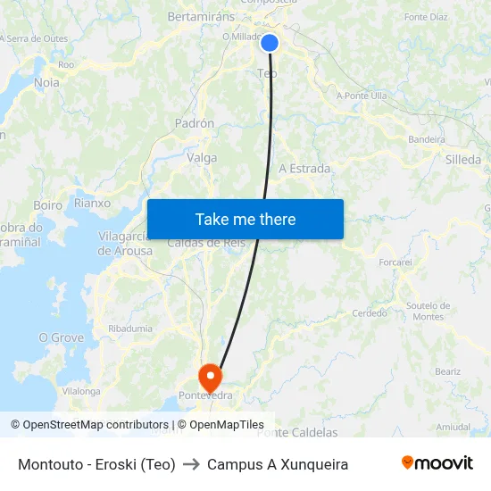 Montouto - Eroski (Teo) to Campus A Xunqueira map