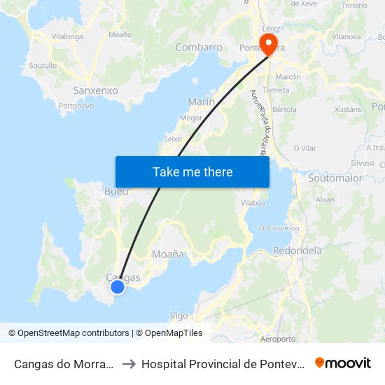 Cangas do Morrazo (E.A.) to Hospital Provincial de Pontevedra (CHOP) map