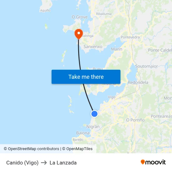 Canido (Vigo) to La Lanzada map