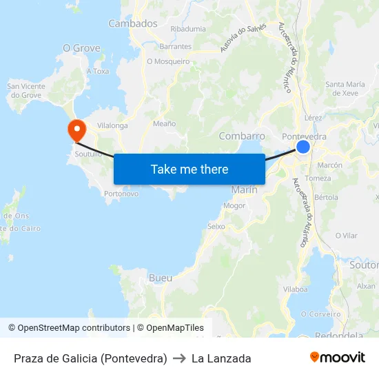 Praza de Galicia (Pontevedra) to La Lanzada map