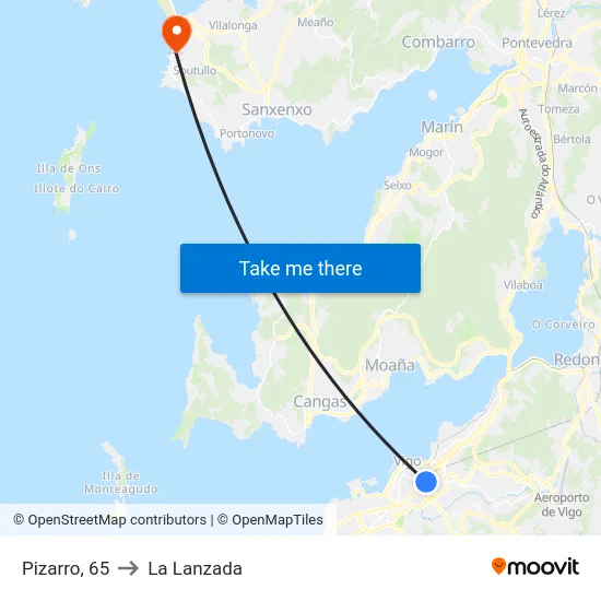 Pizarro, 65 to La Lanzada map
