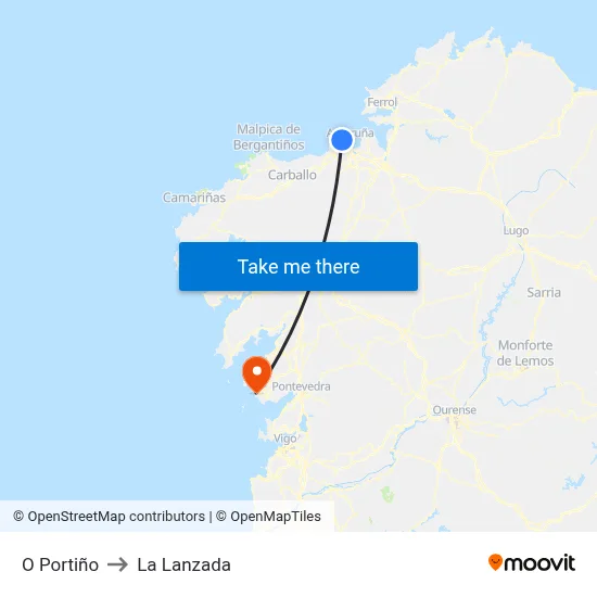O Portiño to La Lanzada map