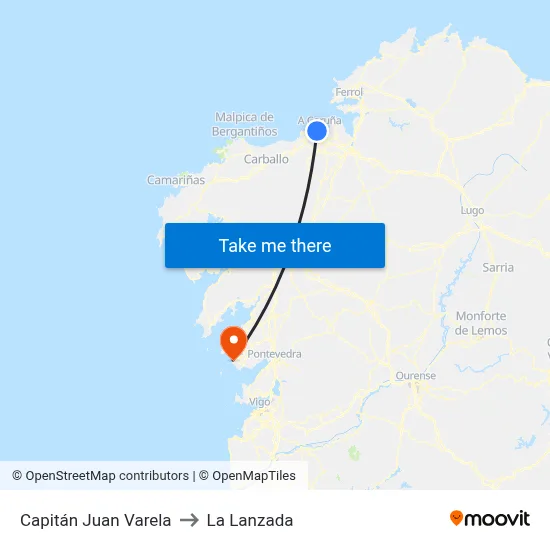 Capitán Juan Varela to La Lanzada map
