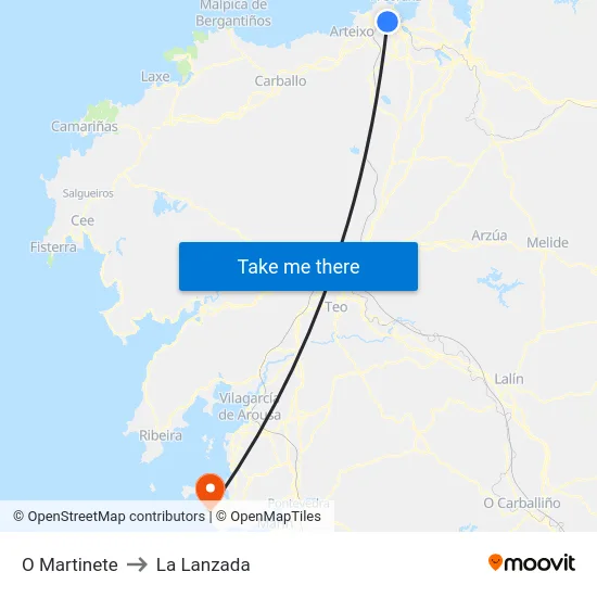 O Martinete to La Lanzada map