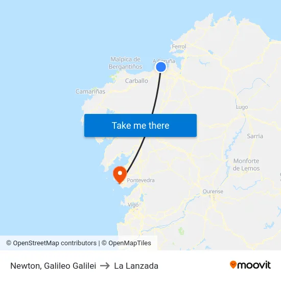 Newton, Galileo Galilei to La Lanzada map