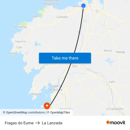 Fragas do Eume to La Lanzada map