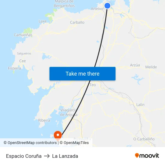 Espacio Coruña to La Lanzada map