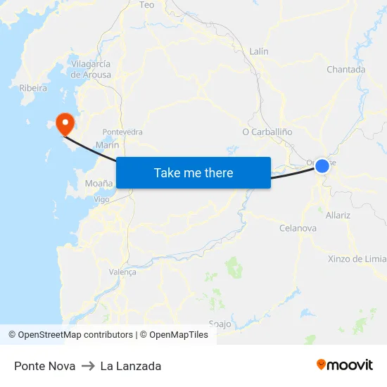 Ponte Nova to La Lanzada map