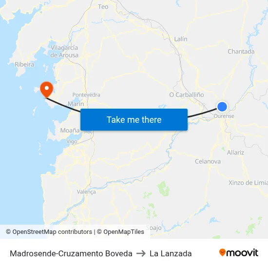 Madrosende-Cruzamento Boveda to La Lanzada map