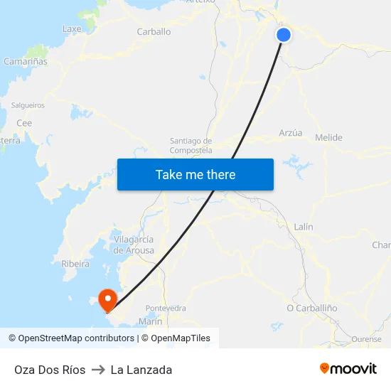Oza Dos Ríos to La Lanzada map