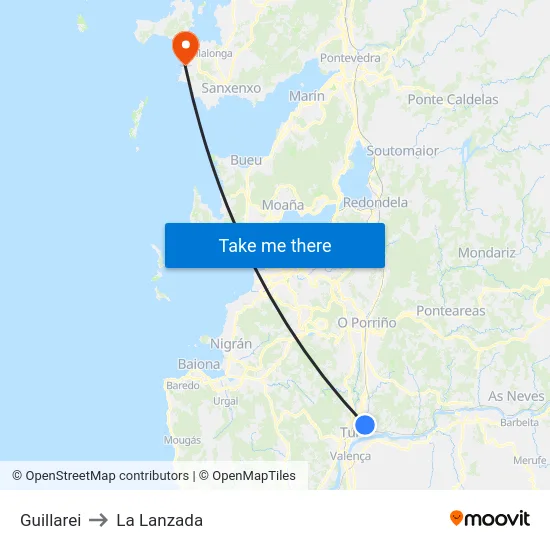 Guillarei to La Lanzada map