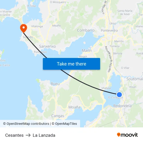 Cesantes to La Lanzada map