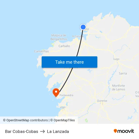 Bar Cobas-Cobas to La Lanzada map