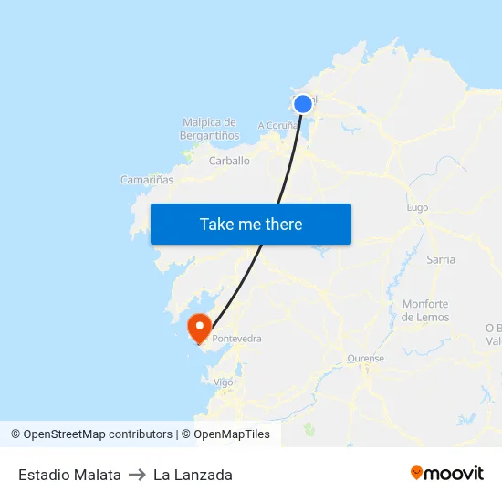 Estadio Malata to La Lanzada map