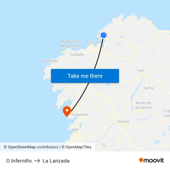O Inferniño to La Lanzada map