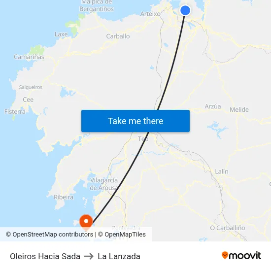 Oleiros Hacia Sada to La Lanzada map