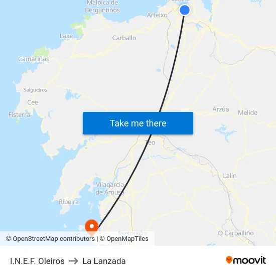 I.N.E.F. Oleiros to La Lanzada map