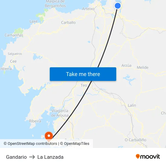Gandario to La Lanzada map