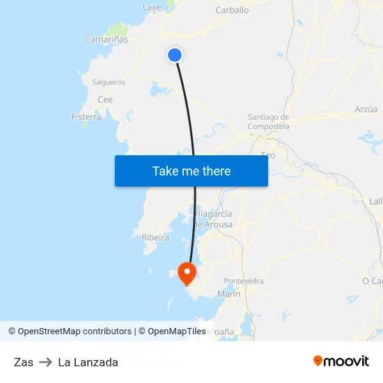 Zas to La Lanzada map