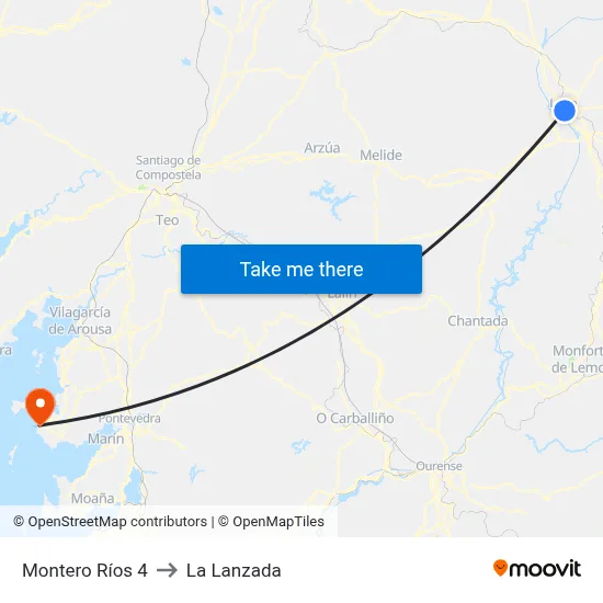 Montero Ríos 4 to La Lanzada map