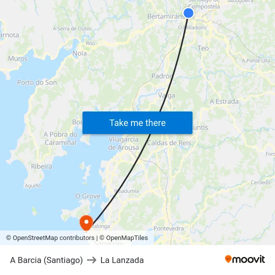 A Barcia (Santiago) to La Lanzada map