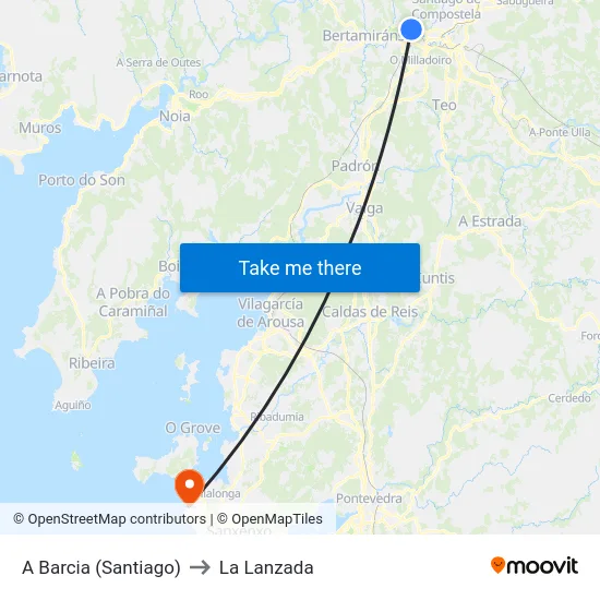 A Barcia (Santiago) to La Lanzada map