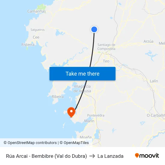 Rúa Arcai - Bembibre (Val do Dubra) to La Lanzada map