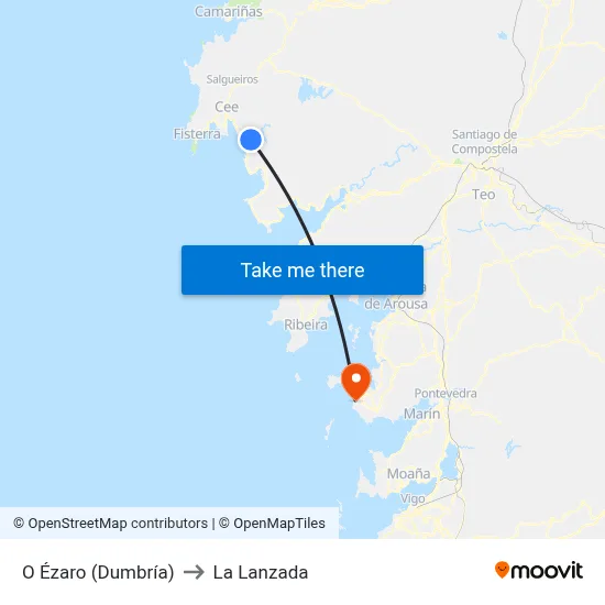 O Ézaro (Dumbría) to La Lanzada map